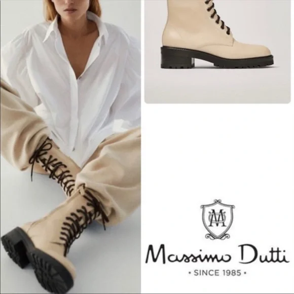 LIKE NEW! Massimo Dutti STYLISH White Lace-up Ankle Boots - Picture 2 of 3